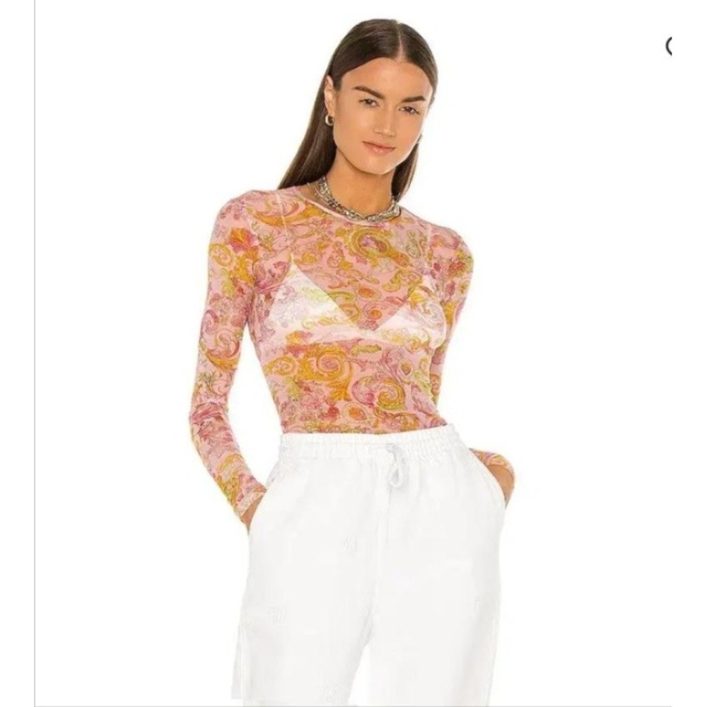 Versace Jeans Couture Top Womens 0 Pink Versailles Tulle Sheer Mesh Floral